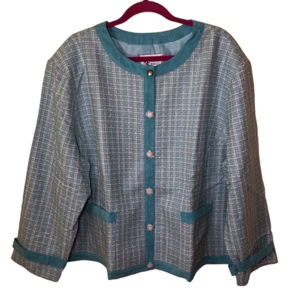 Maggie sweet plaid faux suede trim blazer size‎ 4X